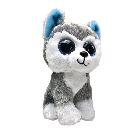 Ty Beanie Boos Slush Husky Dog 6" Plush Gray Wolf Blue Glitter Eyes No Hang Tag - Picture 1 of 7